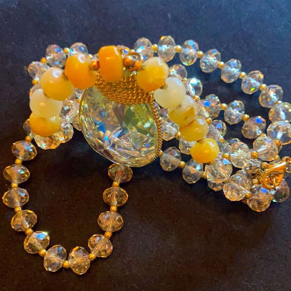Vintage Glass string beads, Quartz Beads, Glass Crystal transparent pendant